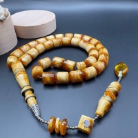 Pressed Amber Tasbih with Insect Inclusion, 33 Beads, 68g
