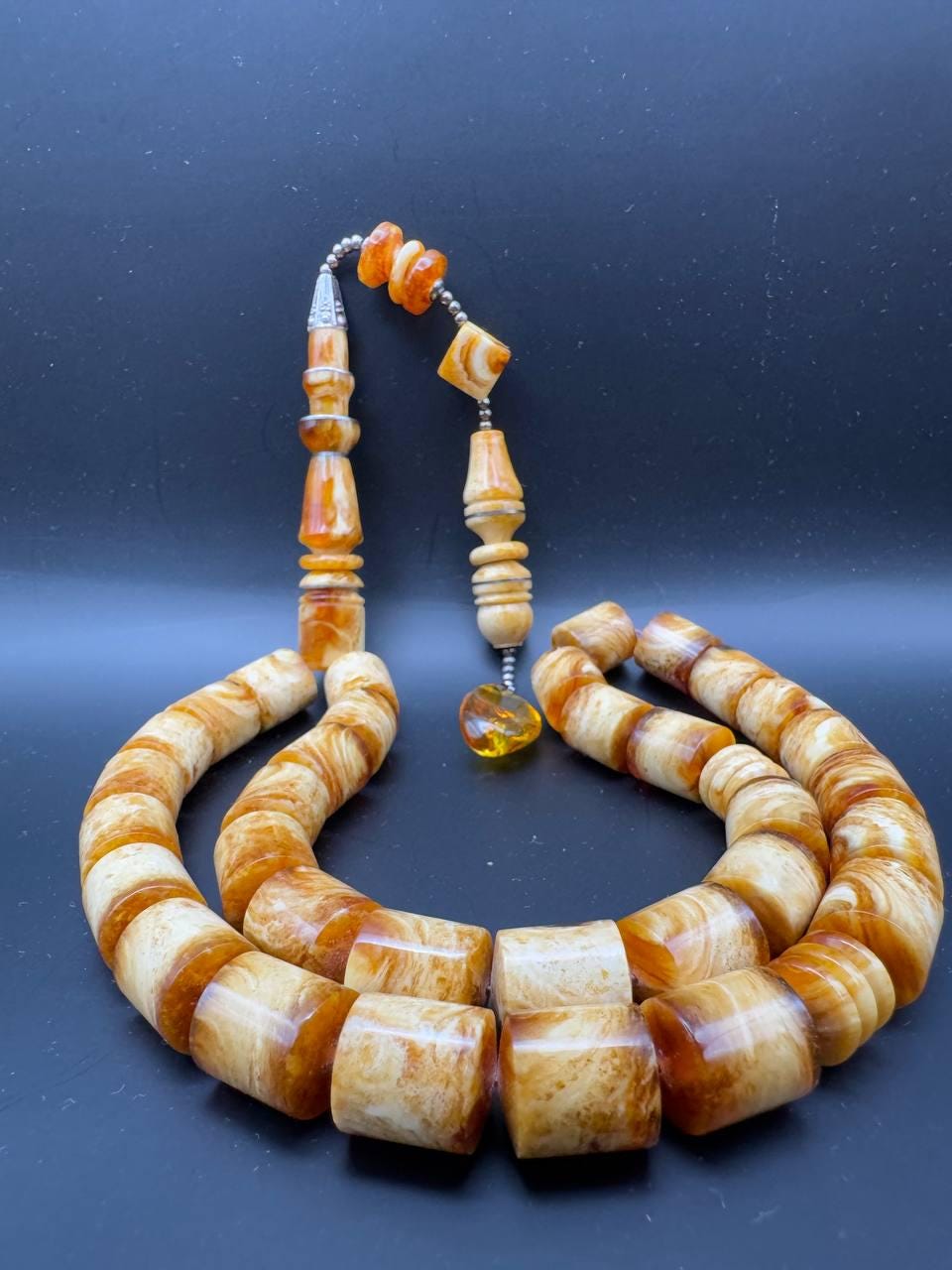 Pressed Amber Tasbih with Insect Inclusion, 33 Beads, 68g