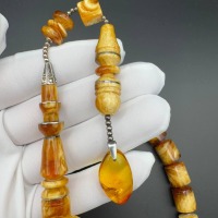 Pressed Amber Tasbih with Insect Inclusion, 33 Beads, 68g
