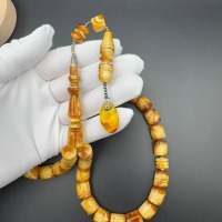 Pressed Amber Tasbih with Insect Inclusion, 33 Beads, 68g