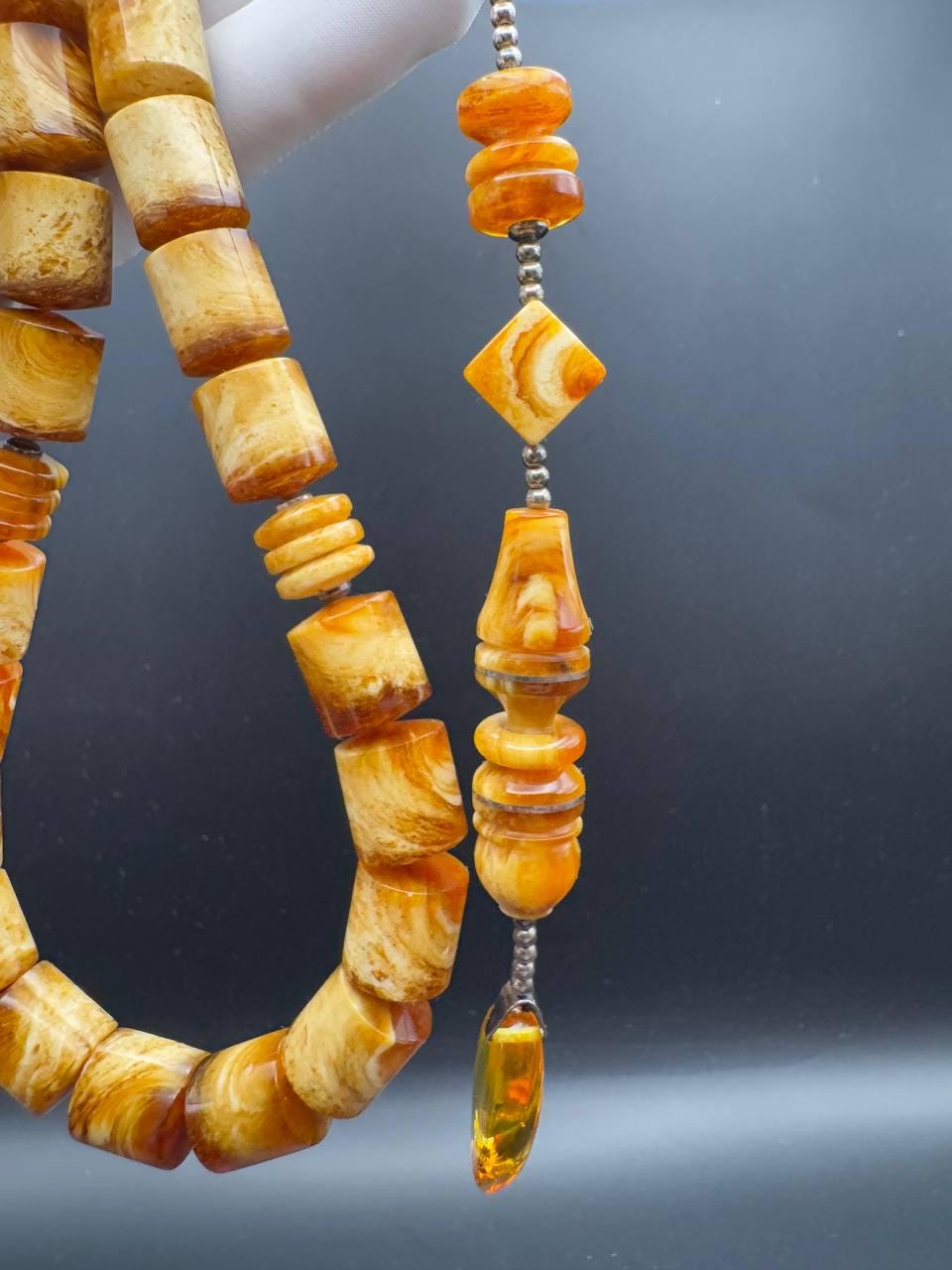 Pressed Amber Tasbih with Insect Inclusion, 33 Beads, 68g
