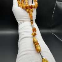 Pressed Amber Tasbih with Insect Inclusion, 33 Beads, 68g