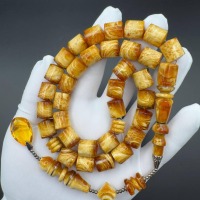 Pressed Amber Tasbih with Insect Inclusion, 33 Beads, 68g
