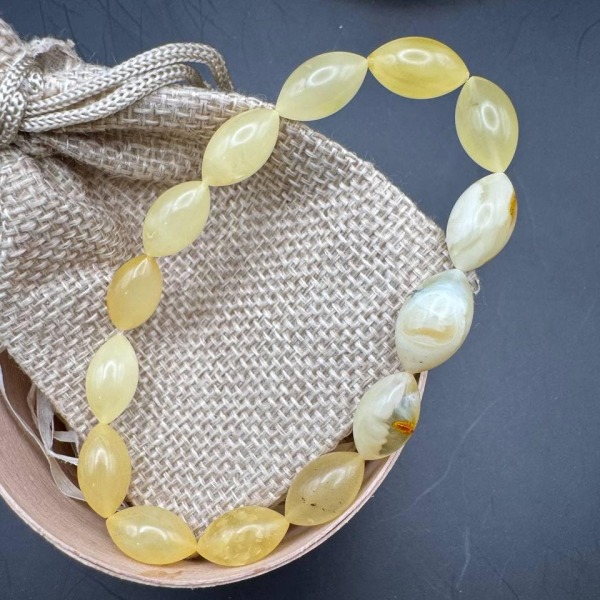 Milky Honey Baltic Amber Bracelet, Oval Beads, 7.4g