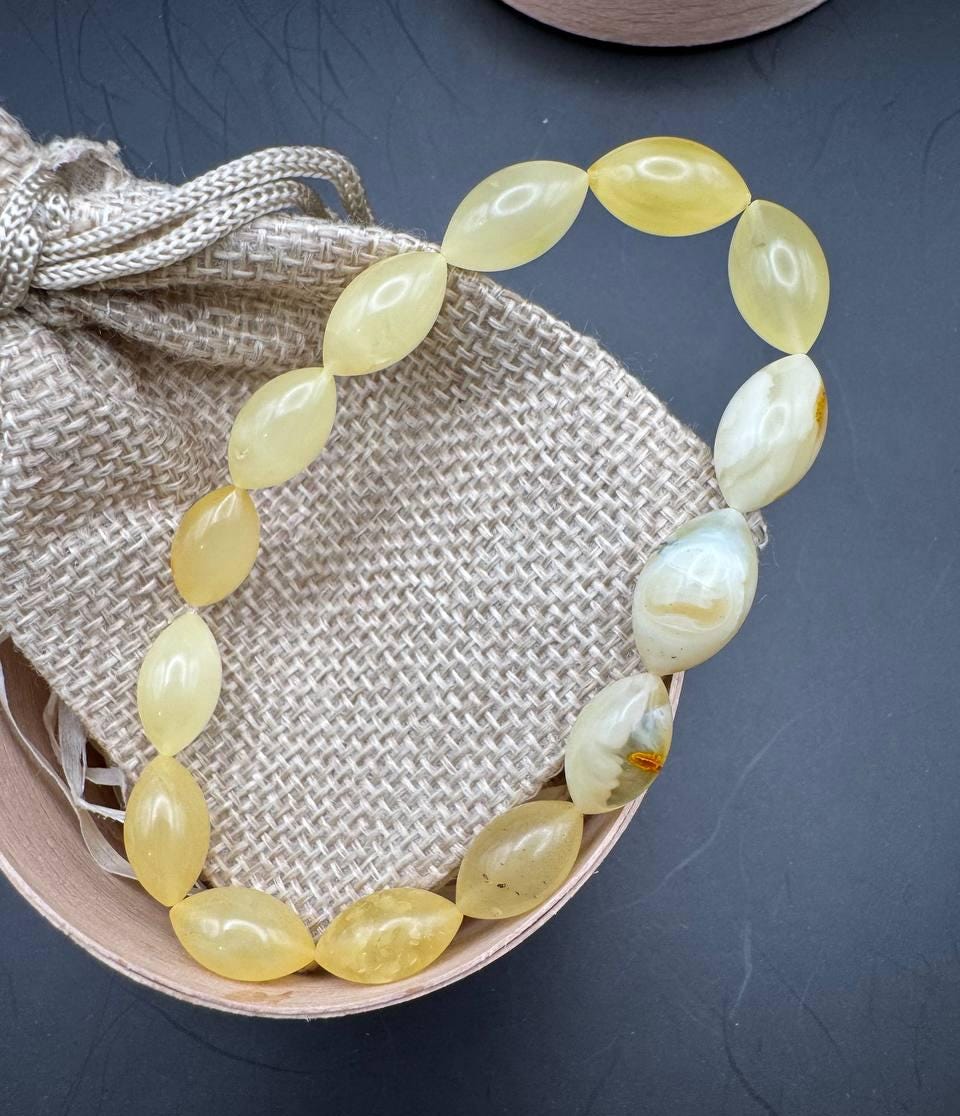 il_fullxfull.6724191713_732y.jpg Milky Honey Baltic Amber Bracelet, Oval Beads, 7.4g