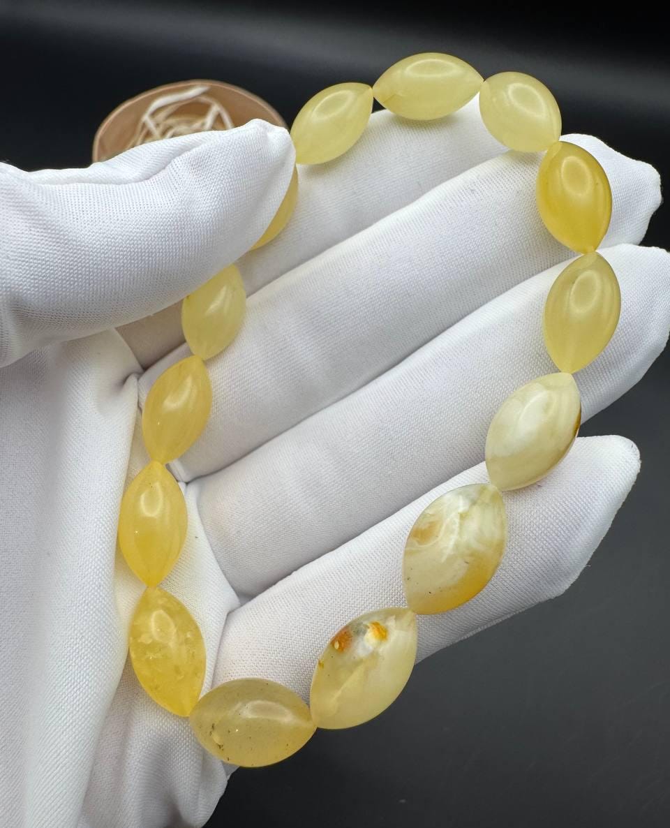 il_fullxfull.6729252703_32v1.jpg Milky Honey Baltic Amber Bracelet, Oval Beads, 7.4g