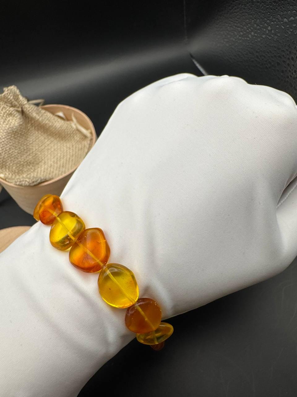 Honey Yellow Baltic Amber Bracelet, Adjustable, 7.6g