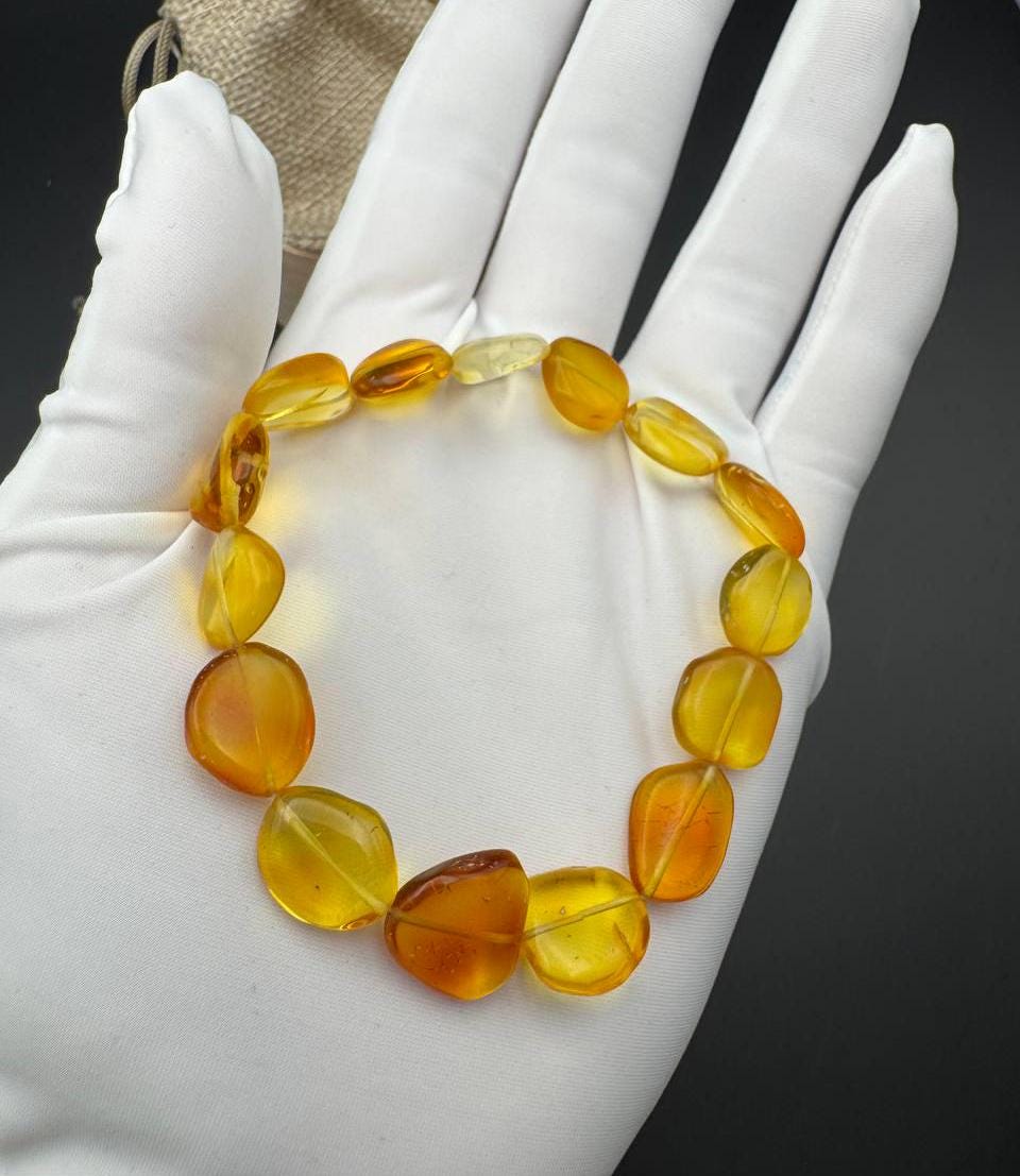 Honey Yellow Baltic Amber Bracelet, Adjustable, 7.6g