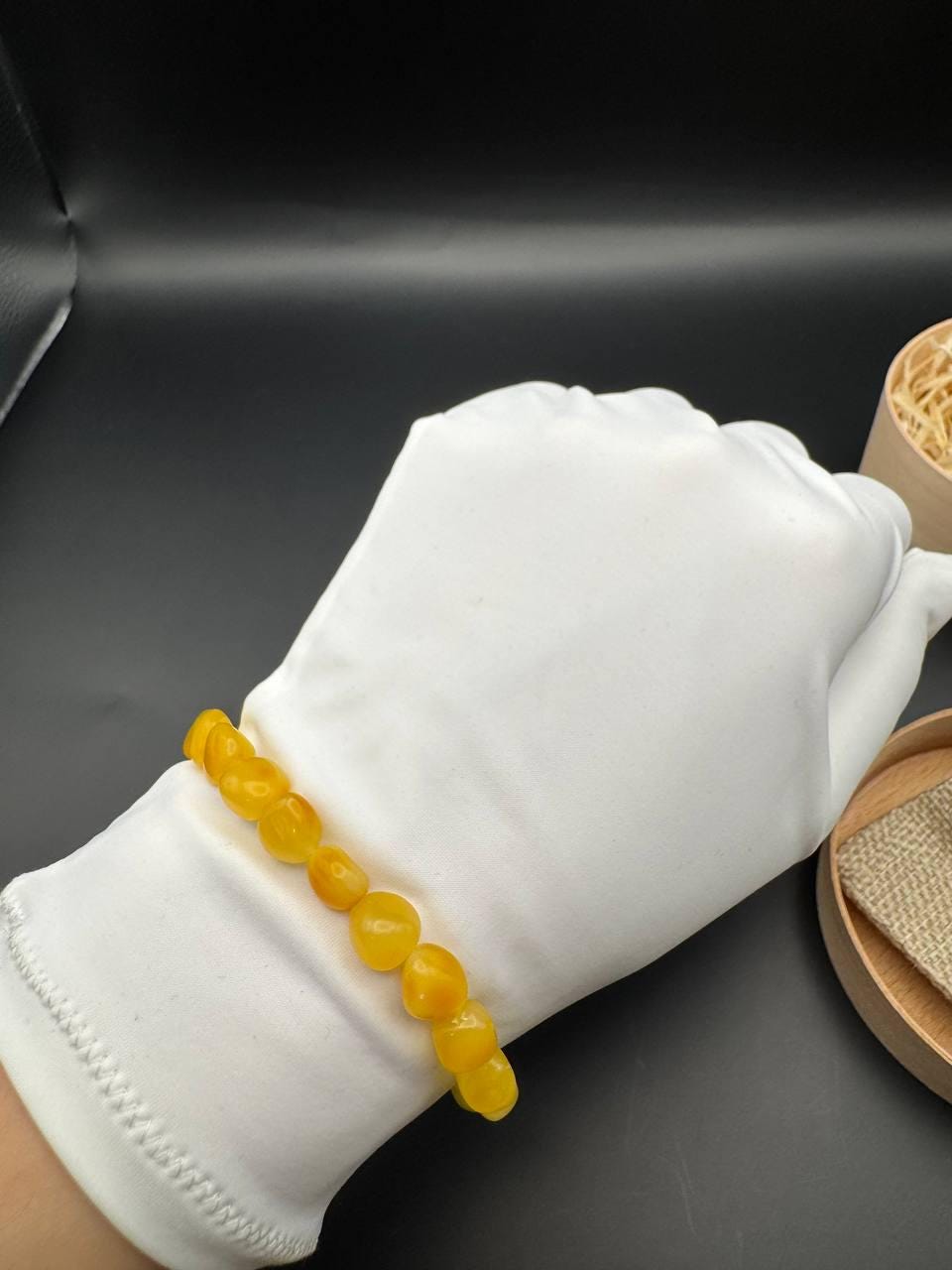 Milky Yellow Baltic Amber Bracelet, Irregular Beads, 5.7g
