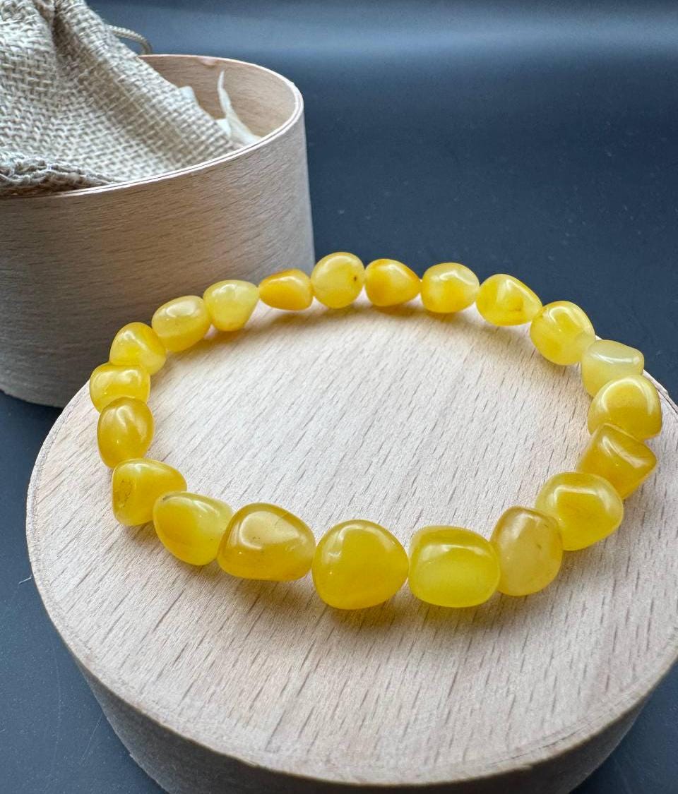 Milky Yellow Baltic Amber Bracelet, Irregular Beads, 5.7g