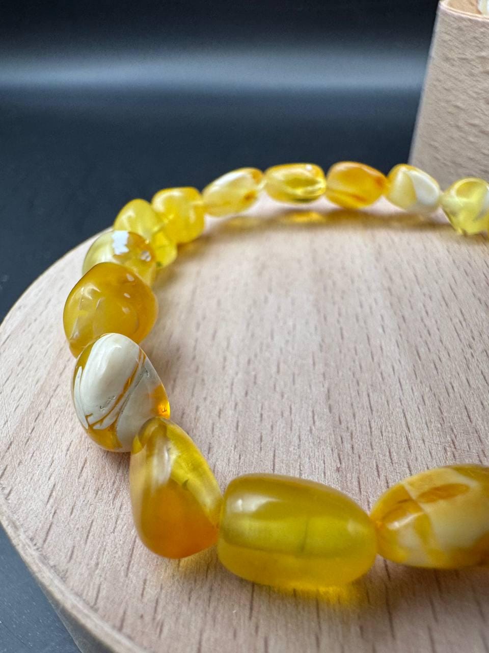 Milky Honey Marble Baltic Amber Bracelet, Stretch Fit, 4.7g