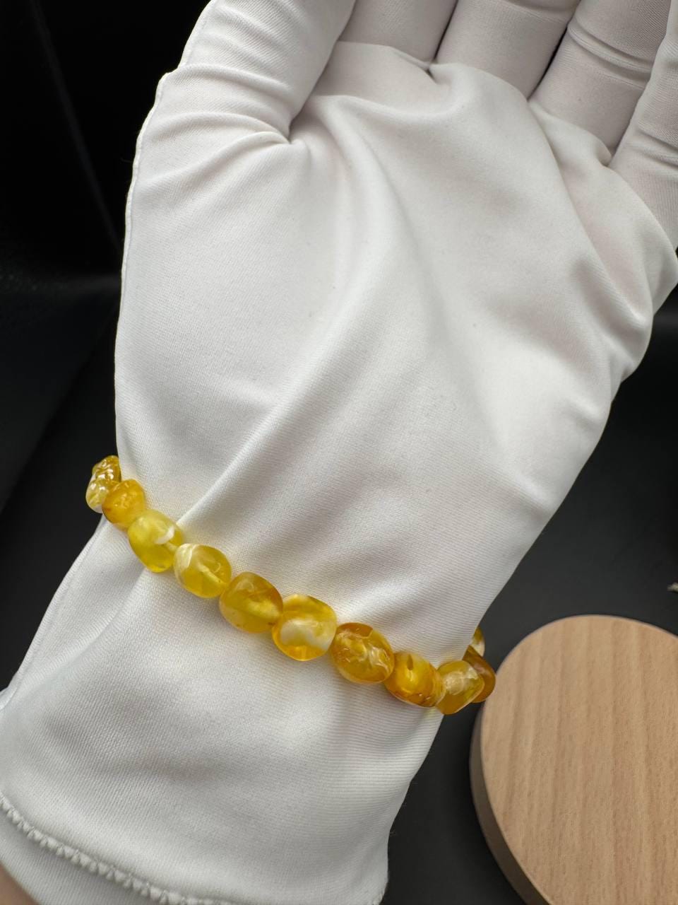 Milky Honey Marble Baltic Amber Bracelet, Stretch Fit, 4.7g