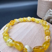 Milky Honey Marble Baltic Amber Bracelet, Stretch Fit, 4.7g