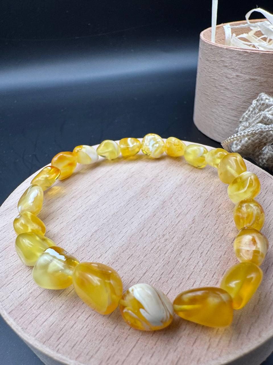 Milky Honey Marble Baltic Amber Bracelet, Stretch Fit, 4.7g