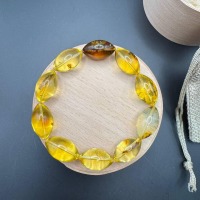 Honey Yellow Baltic Amber Bracelet with Insect Bead, 15g