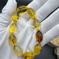 Honey Yellow Baltic Amber Bracelet with Insect Bead, 15g