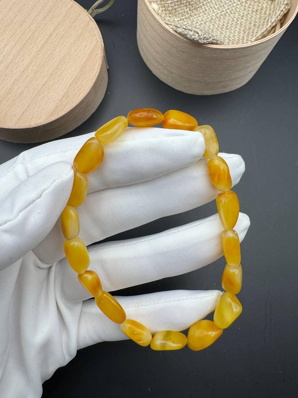 Honey Yellow Baltic Amber Bracelet, Irregular Beads, 22cm, 5g