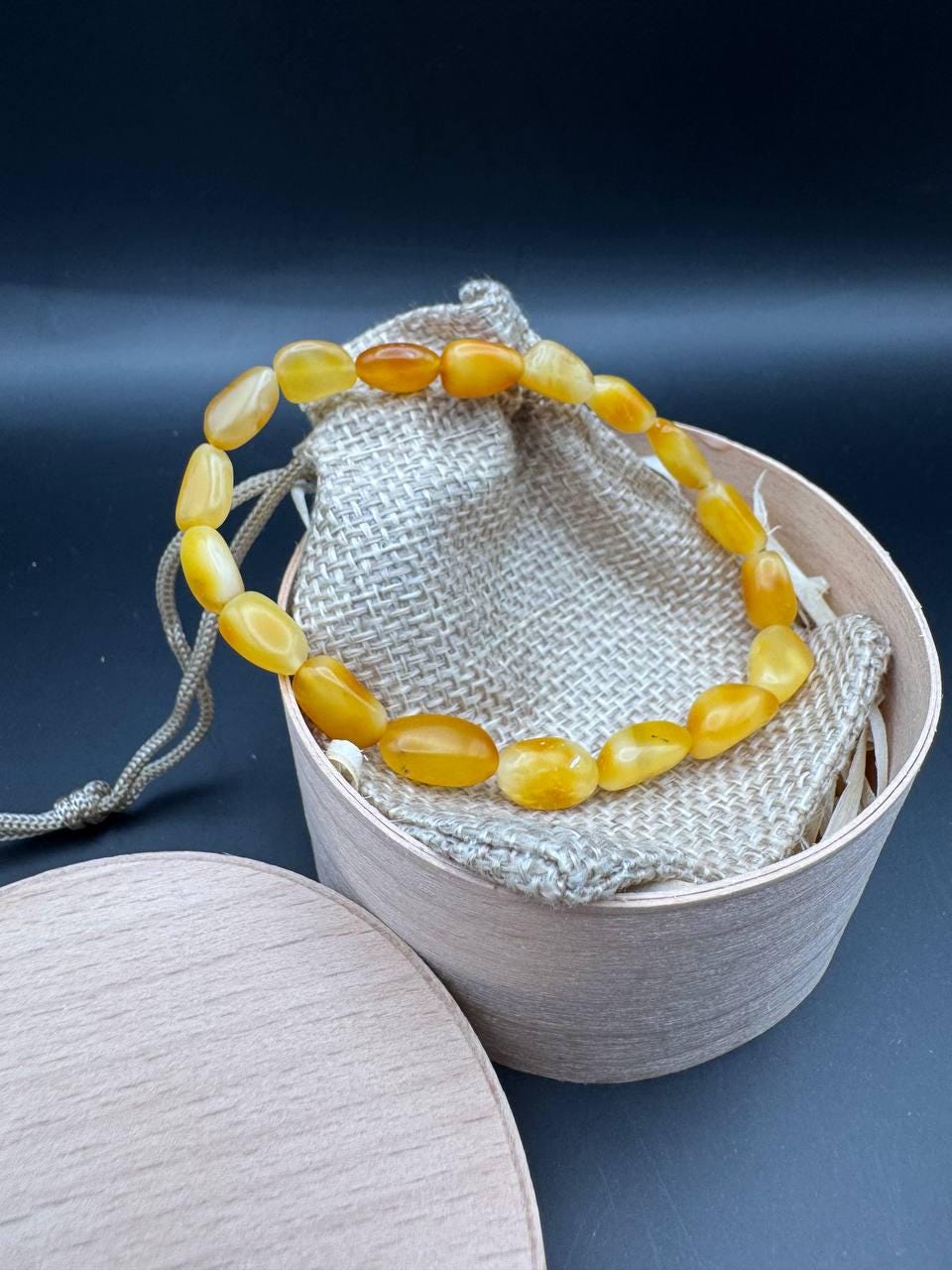 Honey Yellow Baltic Amber Bracelet, Irregular Beads, 22cm, 5g