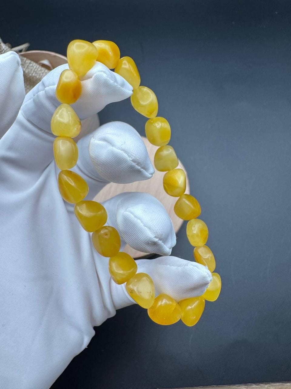 Milky Yellow Baltic Amber Bracelet, Irregular Beads, 5.7g