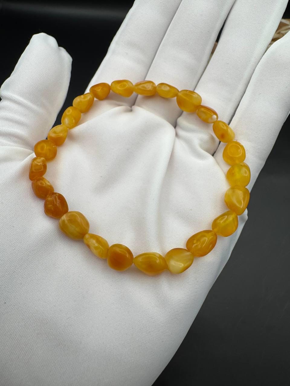 Yellow Baltic Amber Bracelet, Elastic Fit, 21cm, 4.5g