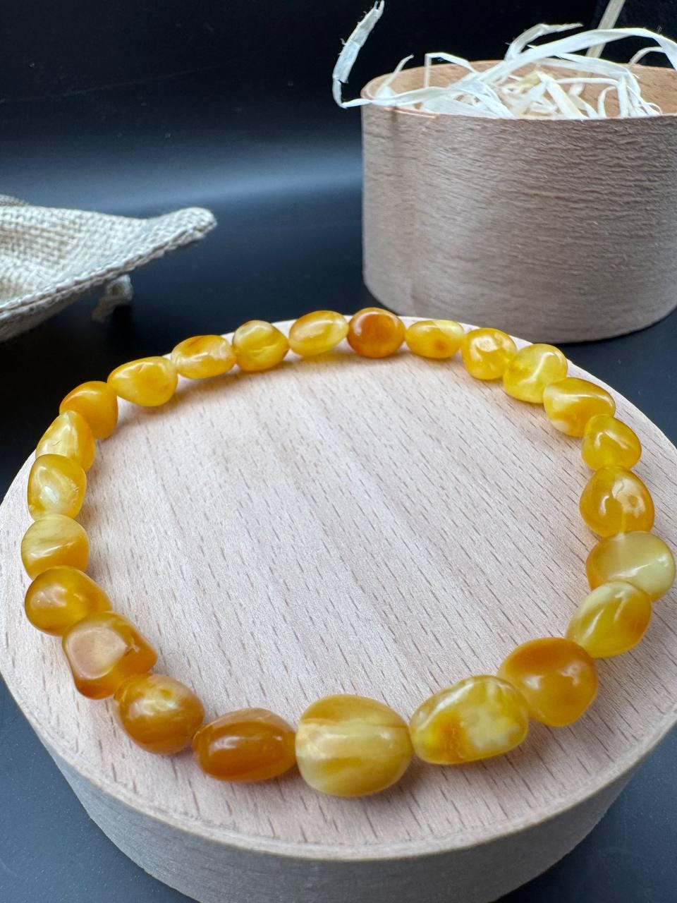 Yellow Baltic Amber Bracelet, Elastic Fit, 21cm, 4.5g