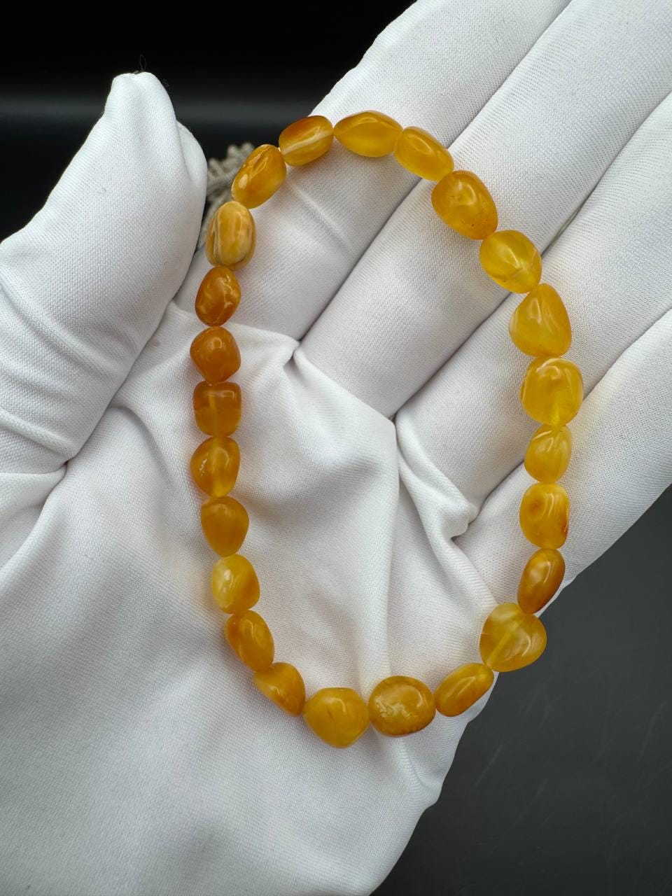 Yellow Baltic Amber Bracelet, Elastic Fit, 21cm, 4.5g