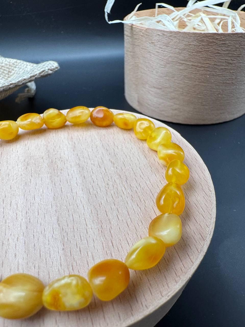 Yellow Baltic Amber Bracelet, Elastic Fit, 21cm, 4.5g