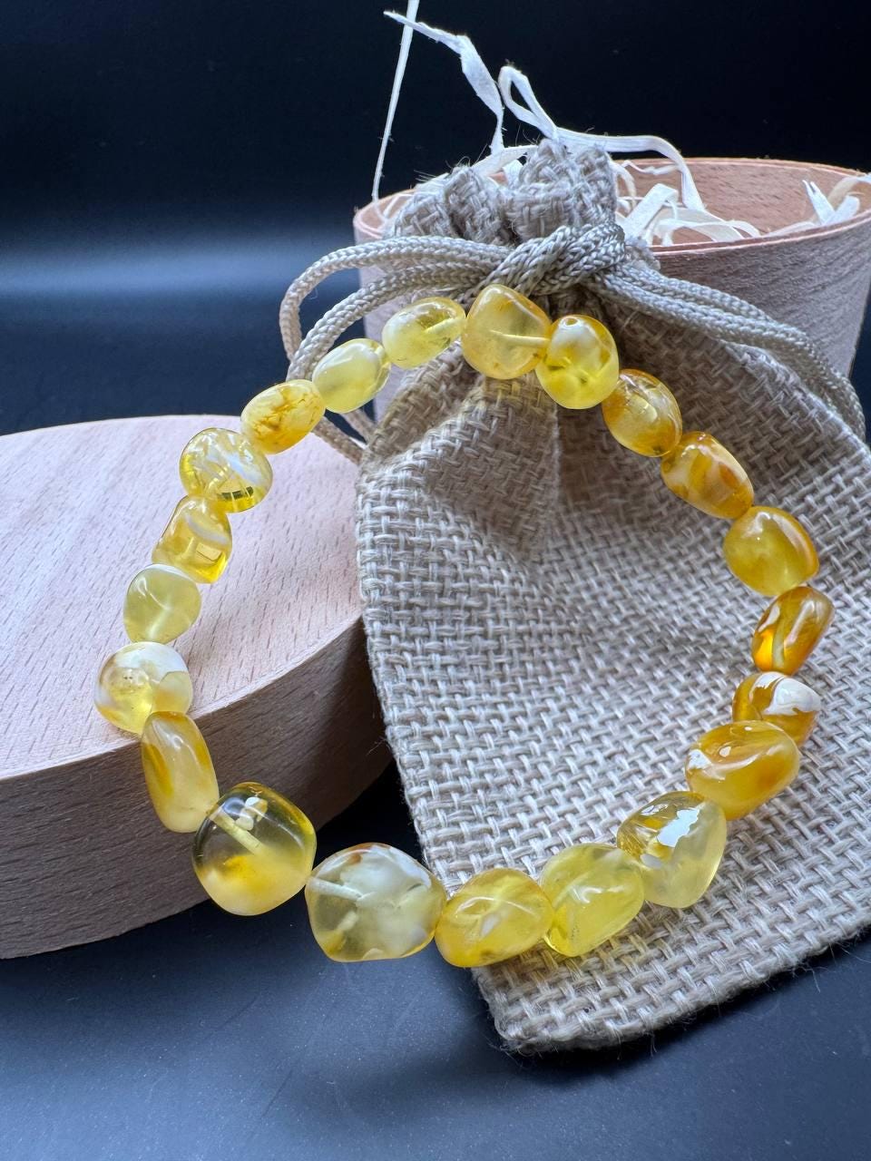 Milky Honey Marble Baltic Amber Bracelet, Stretch Fit, 4.7g