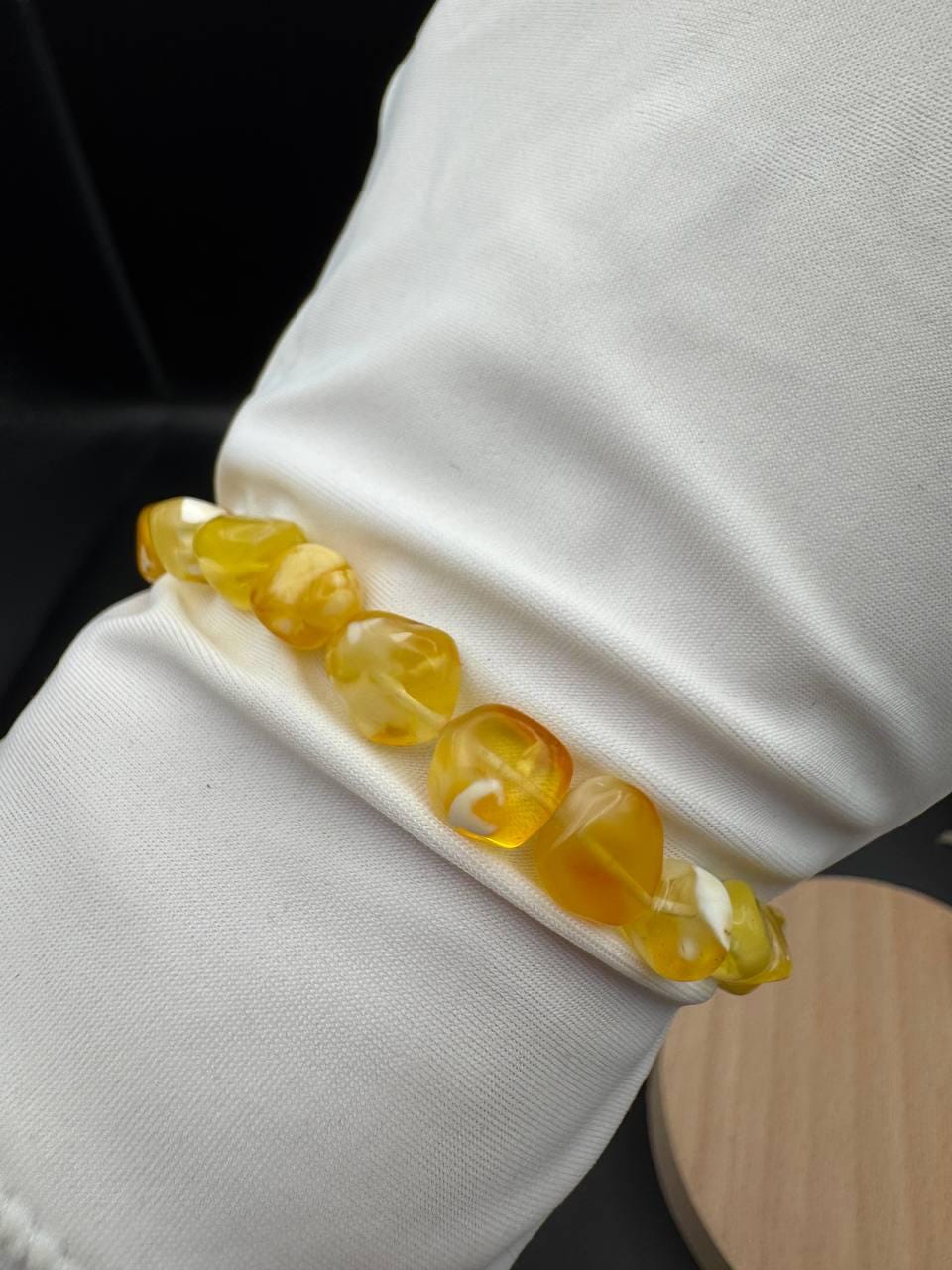 Milky Honey Marble Baltic Amber Bracelet, Stretch Fit, 4.7g