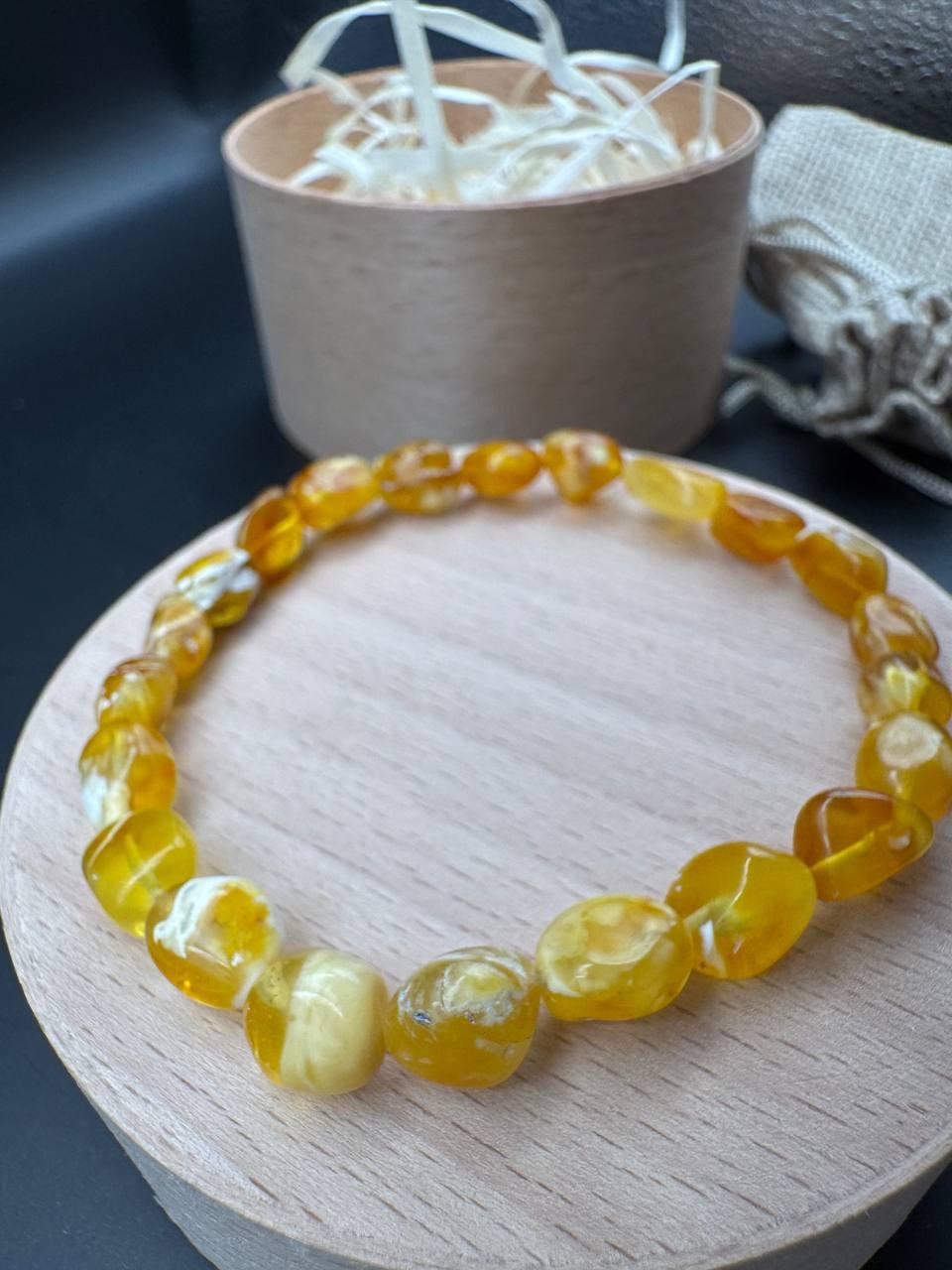 Honey Marble Baltic Amber Bracelet, 19cm, 4.4g