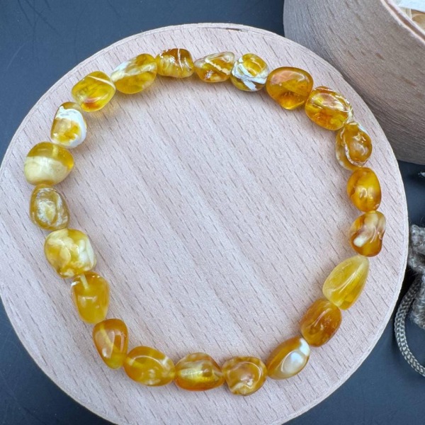 Honey Marble Baltic Amber Bracelet, 19cm, 4.4g
