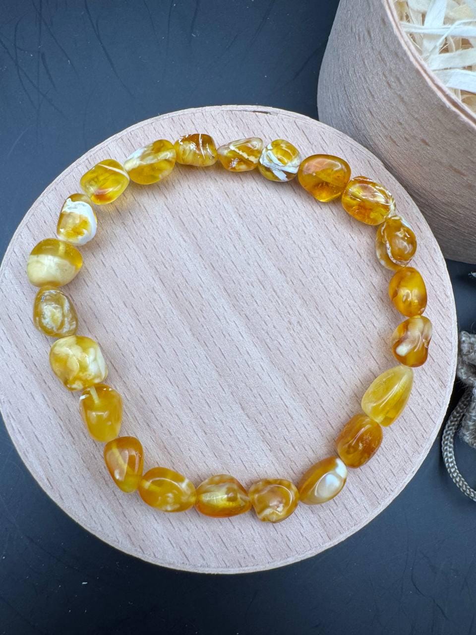 Honey Marble Baltic Amber Bracelet, 19cm, 4.4g