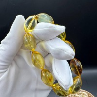 Honey Yellow Baltic Amber Bracelet with Insect Bead, 15g