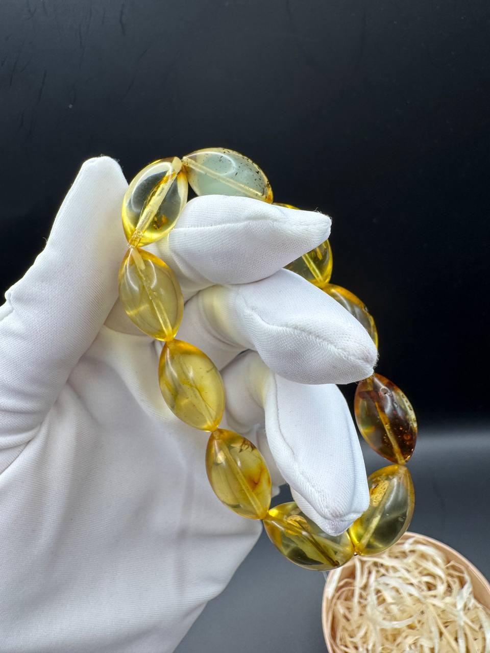 Honey Yellow Baltic Amber Bracelet with Insect Bead, 15g