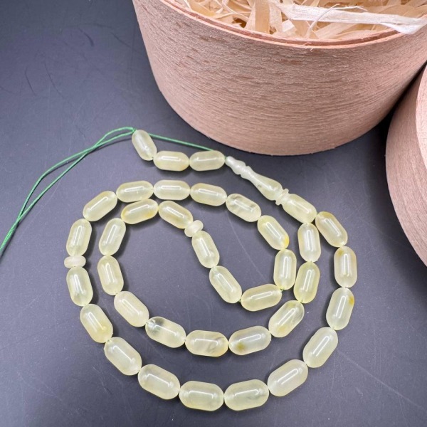 Pocket Baltic Amber Tasbih, 33 Yellow-White Oval Beads
