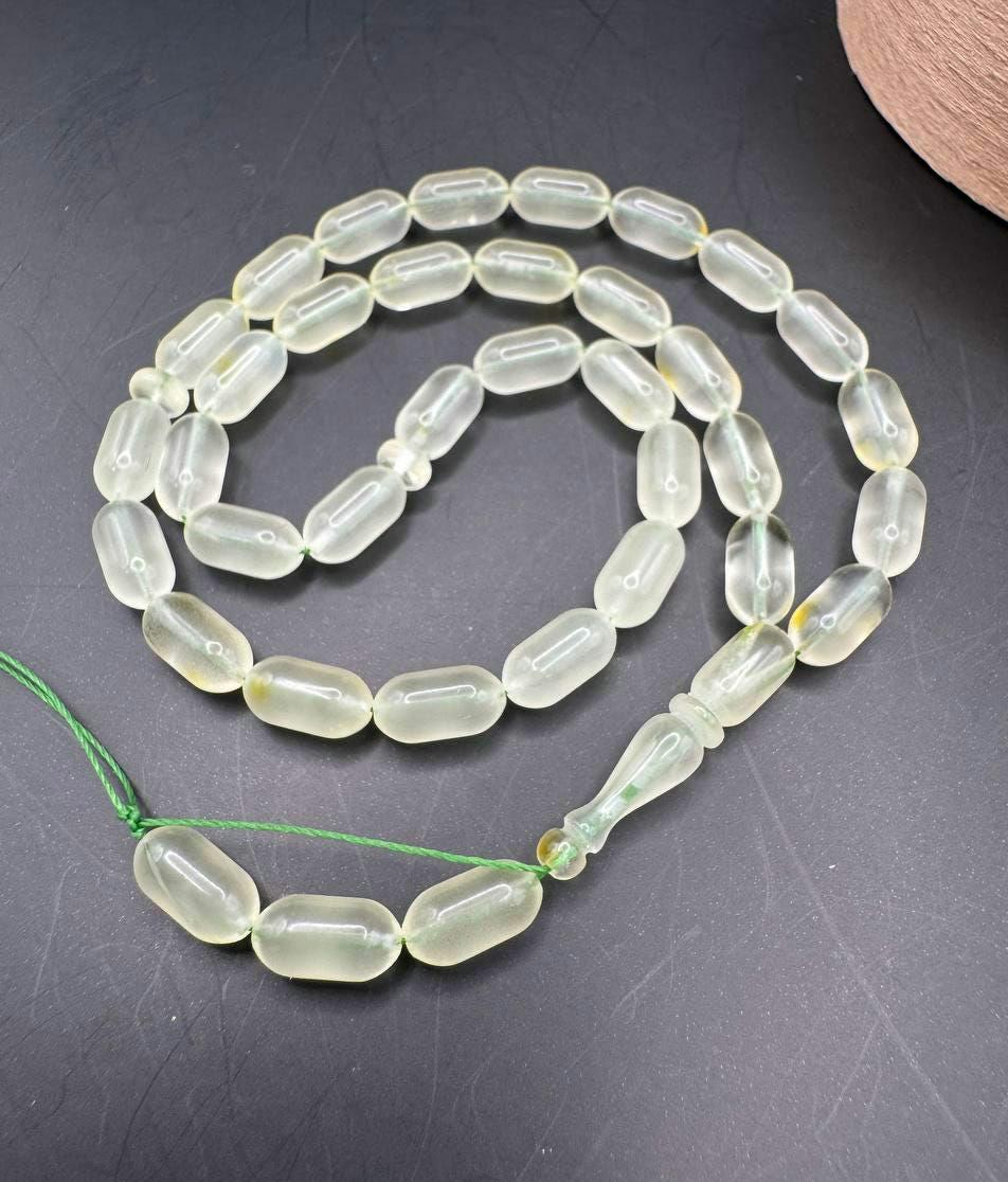 Baltic Amber Tasbih, 33 Oval Beads on Green Thread