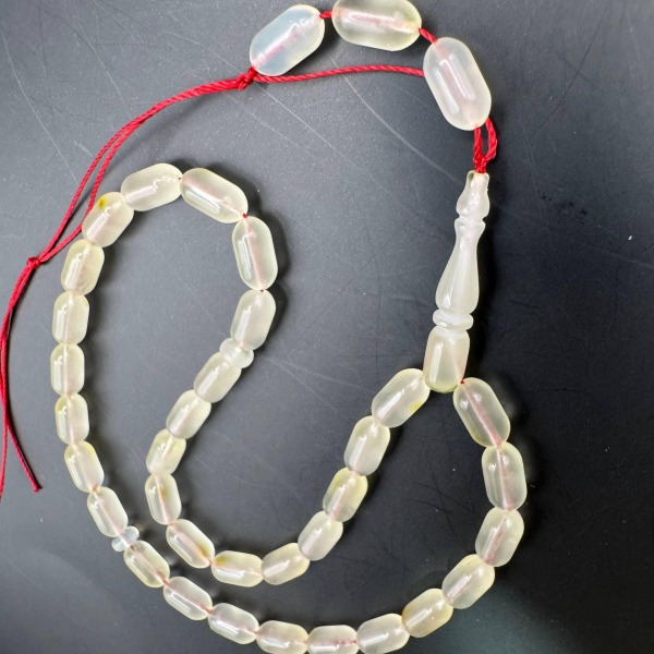 Natural Amber Travel Tasbih, 33 Beads, Milky Yellow