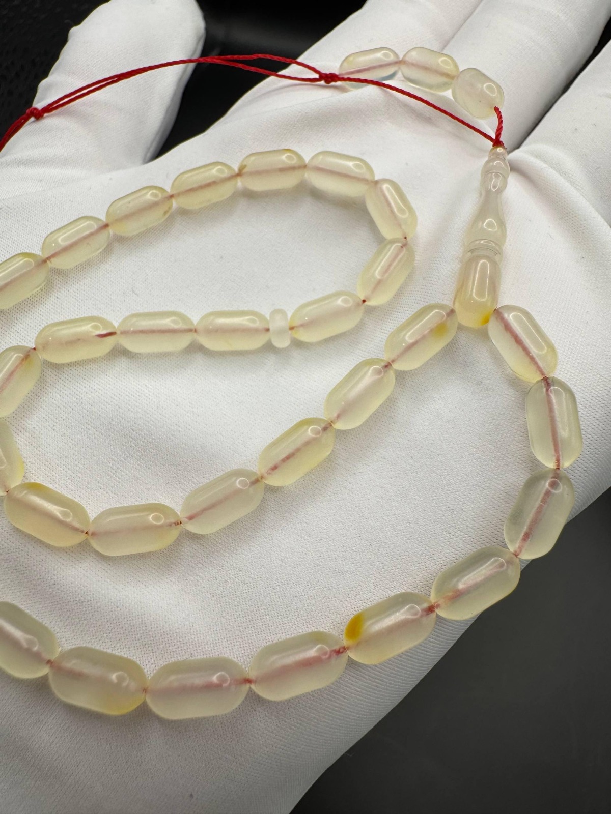 Natural Amber Travel Tasbih, 33 Beads, Milky Yellow