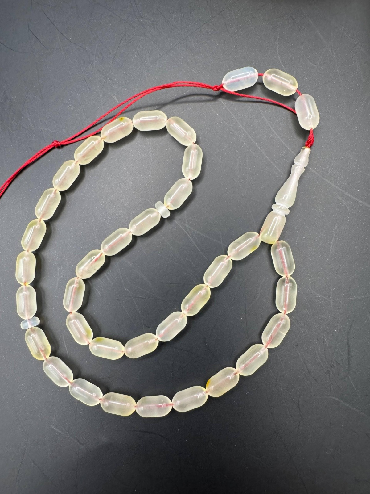 Natural Amber Travel Tasbih, 33 Beads, Milky Yellow