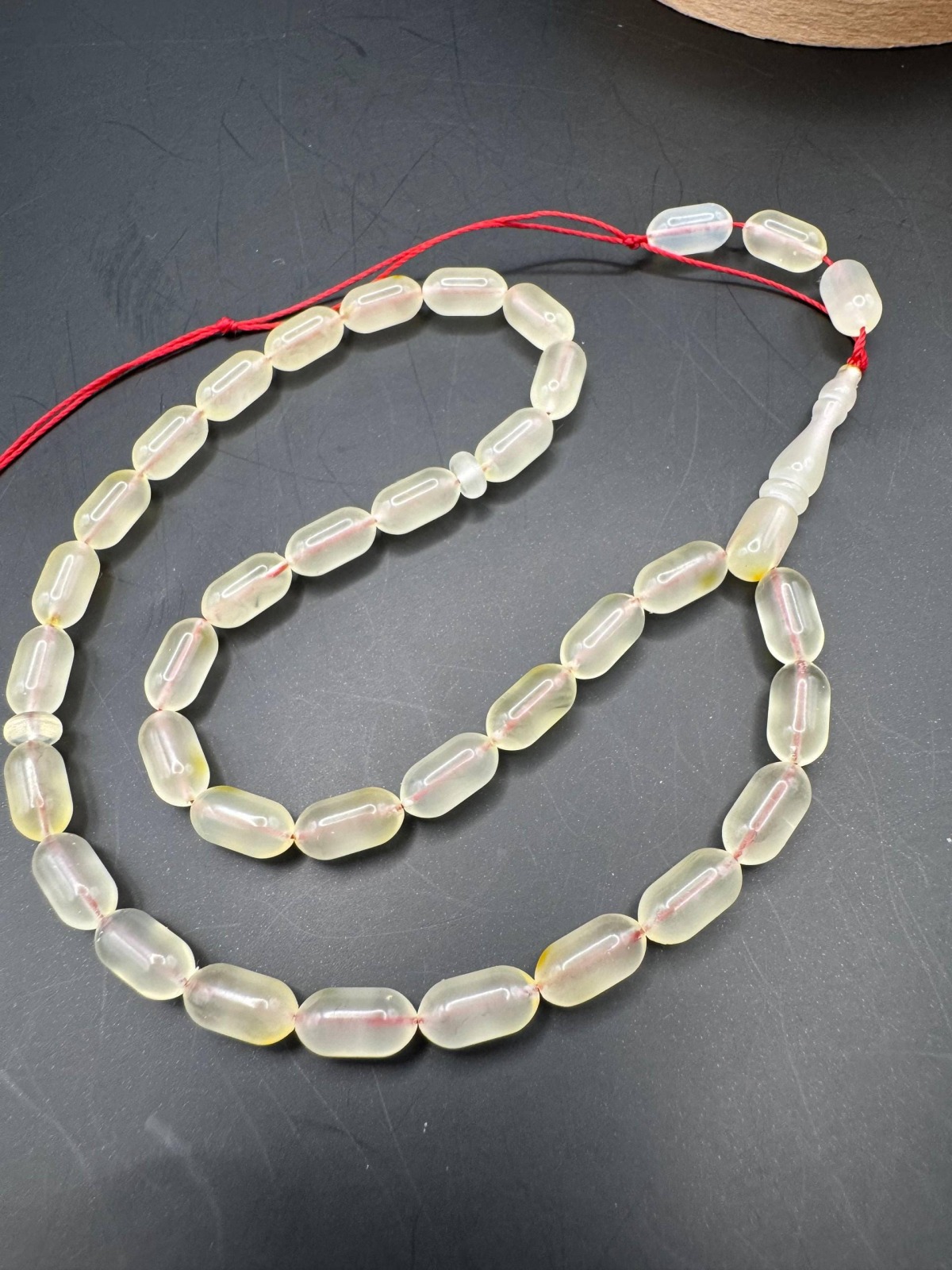 Natural Amber Travel Tasbih, 33 Beads, Milky Yellow