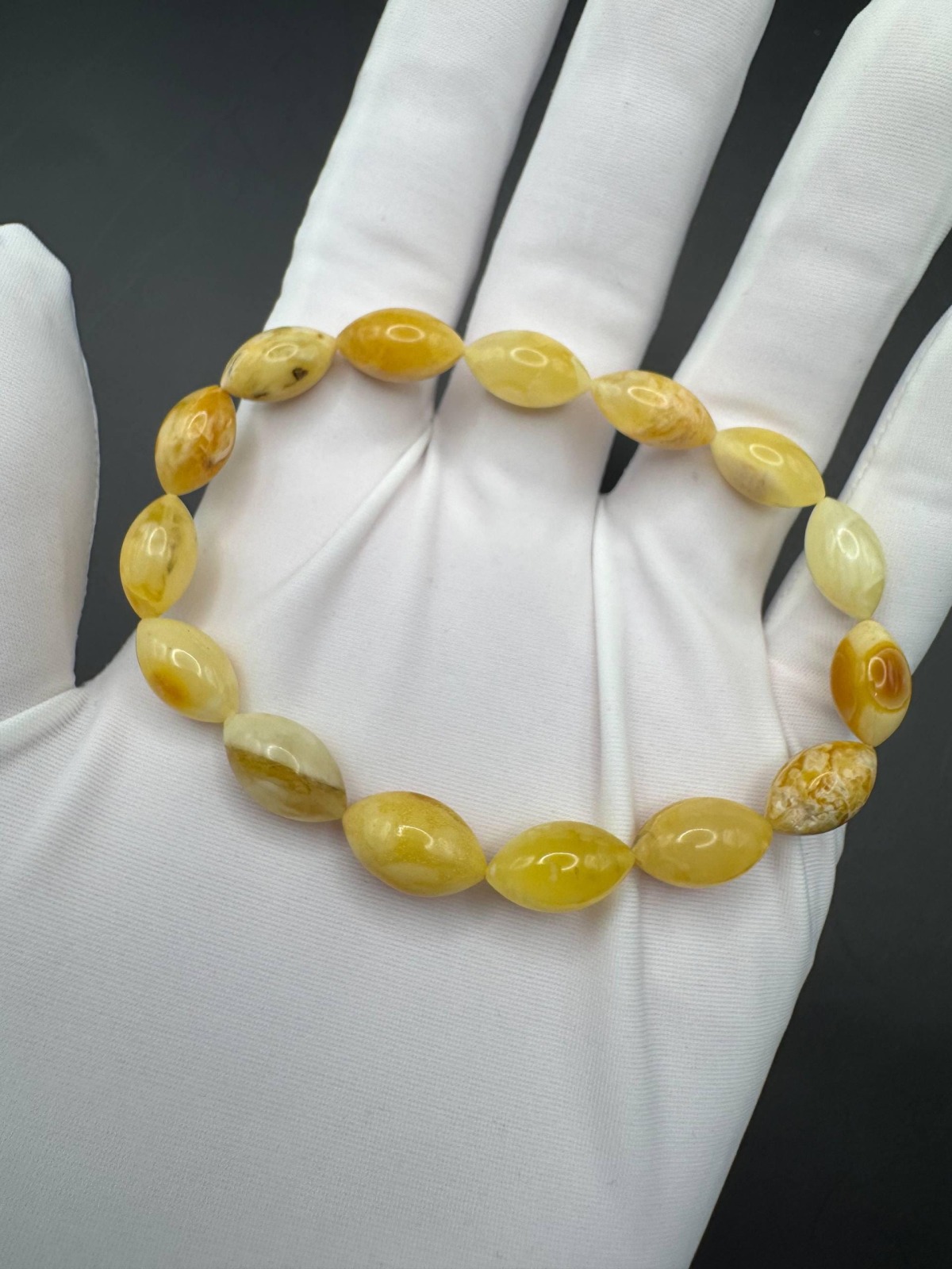 Milky Yolk Baltic Amber Bracelet, Olive Beads, 5.6g