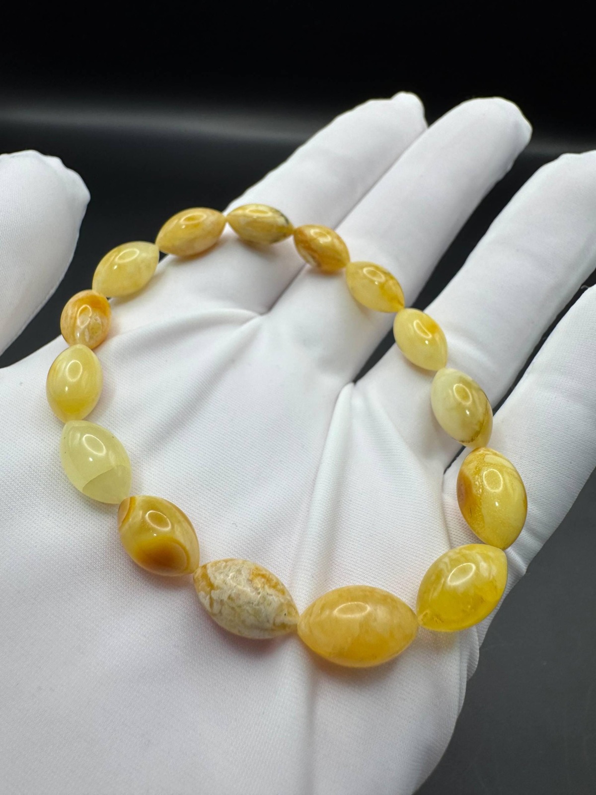 Milky Yolk Baltic Amber Bracelet, Olive Beads, 5.6g