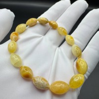 Milky Yolk Baltic Amber Bracelet, Olive Beads, 5.6g