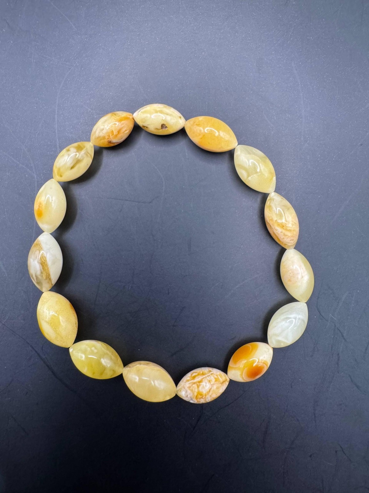 Milky Yolk Baltic Amber Bracelet, Olive Beads, 5.6g