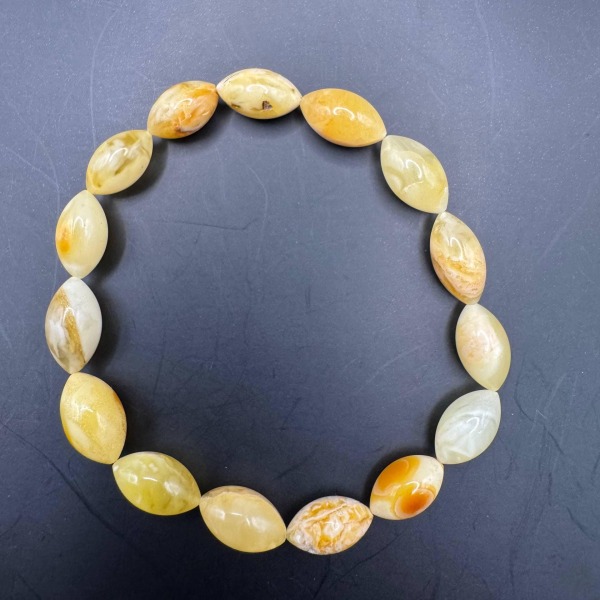 Milky Yolk Baltic Amber Bracelet, Olive Beads, 5.6g