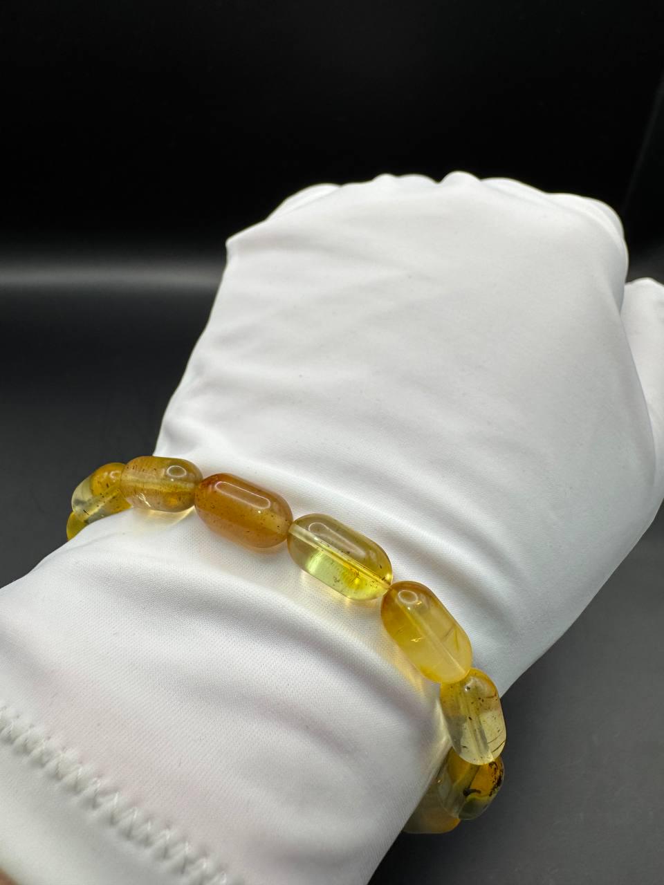 Transparent Golden Baltic Amber Bracelet with Inclusions, 7.5g