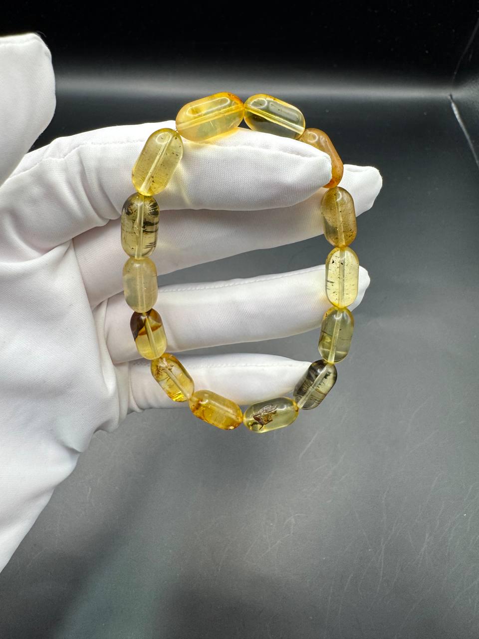 Transparent Golden Baltic Amber Bracelet with Inclusions, 7.5g