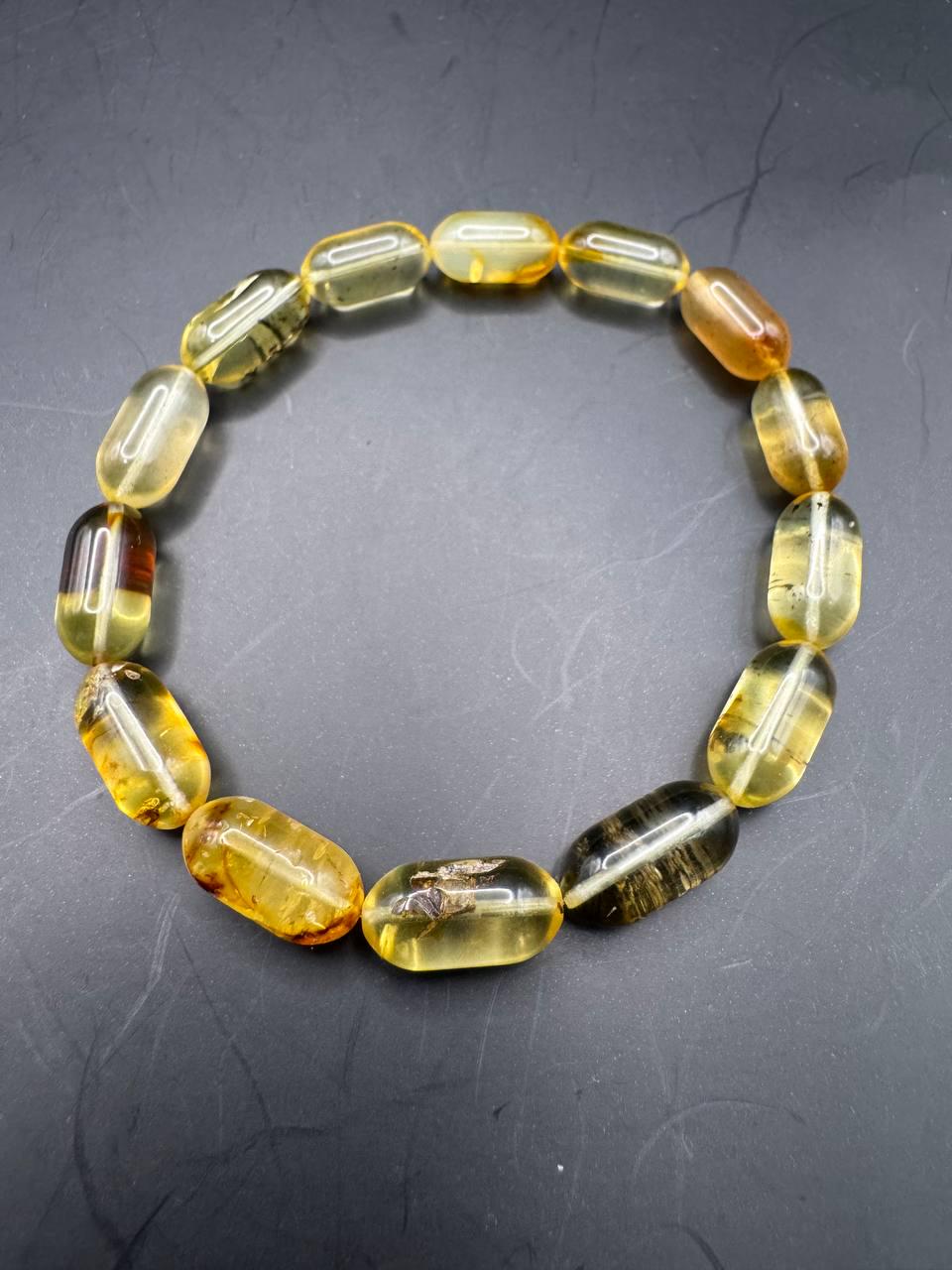 Transparent Golden Baltic Amber Bracelet with Inclusions, 7.5g