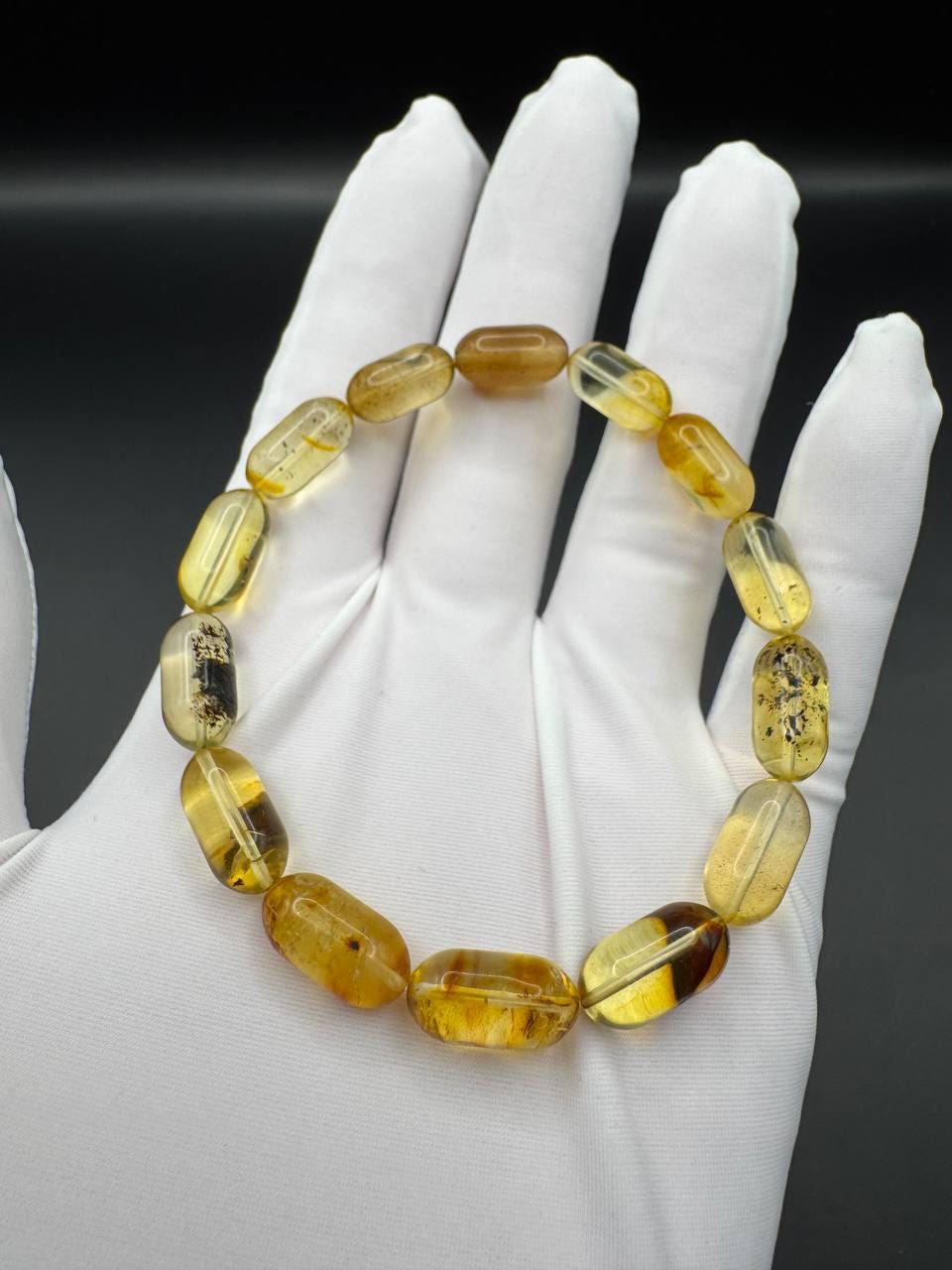 Transparent Golden Baltic Amber Bracelet with Inclusions, 7.5g