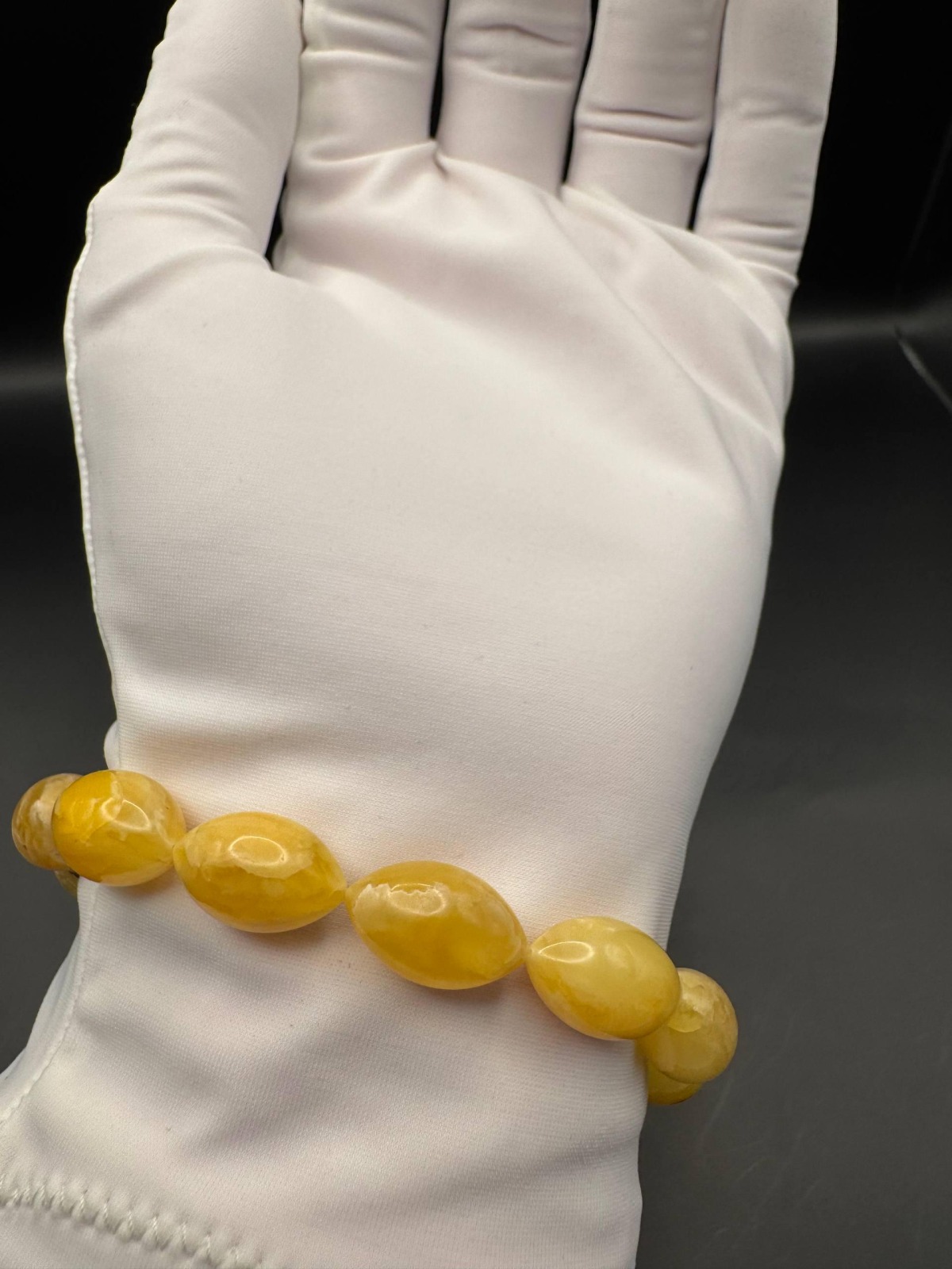 Landscape Baltic Amber Bracelet, Olive Beads, 9.1g